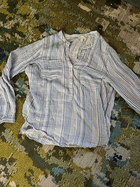 Lucky Brand Blue and White Striped Button Henley Blouse